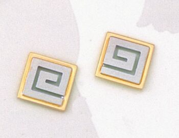 Gold Greek Key Meander two tone Earring