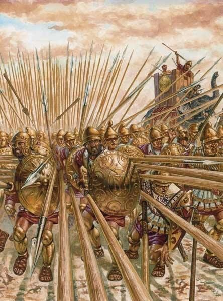 Business end of a Macedonian Phalanx holding the long sarisa spears.
