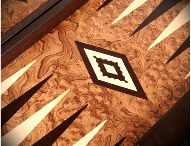 Walnut tree root Backgammon set close up