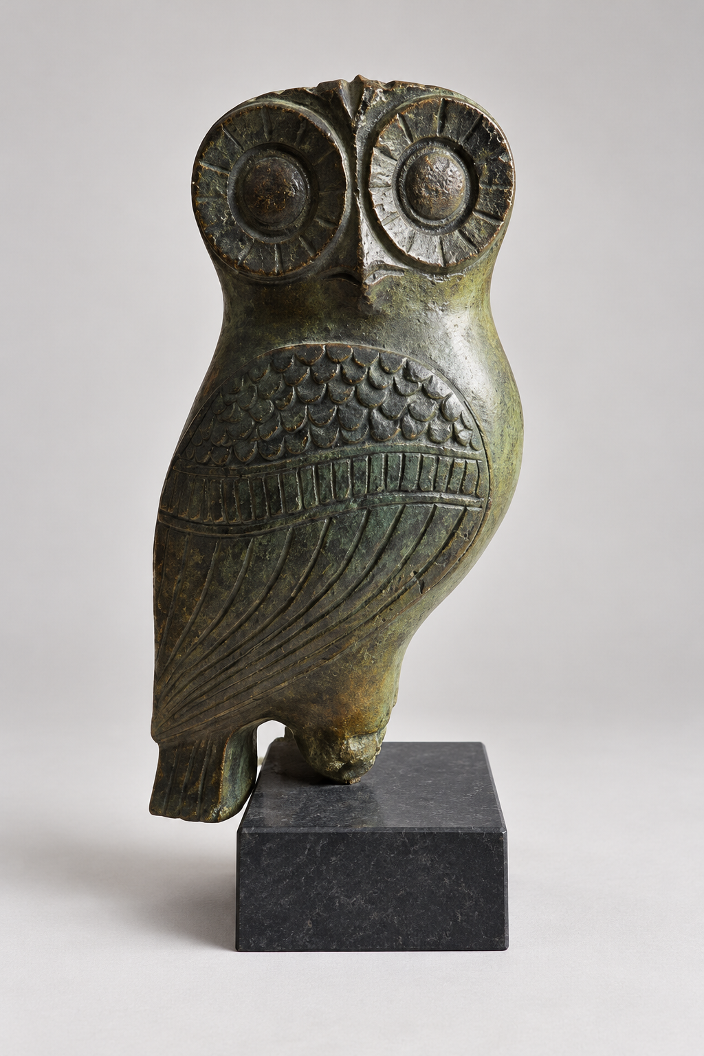 Patinated Bronze Owl on Stone Plinth Owl of Athens bronze - Large - Image 1