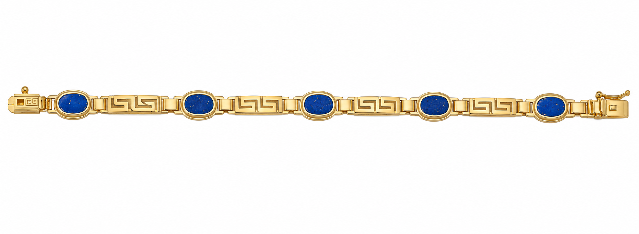 b303 Gold Greek Key Meander Bracelet with lapis stones - Image 1